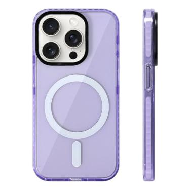 Imagem de Capa de celular transparente com cristal neon para iPhone 16 Pro Max, 15, 14 Pro, 13 e 12, com carregamento sem fio, capa protetora de silicone macio, cor lavanda, para iPhone 16 Pro Max