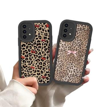 Imagem de Zrutru Pacote com 2 capas de telefone pretas com estampa de chita para Samsung Galaxy A26 5G Cherry Bow Leopard, capa de TPU à prova de choque para mulheres e meninas, capa de proteção contra quedas