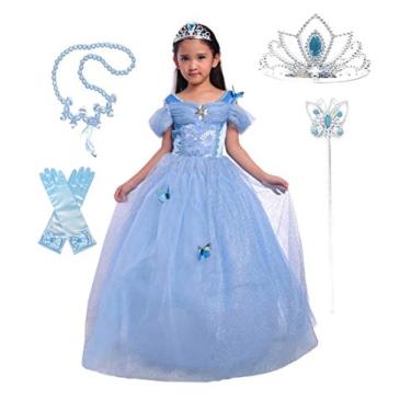 Imagem de Lito Angels Fantasia de princesa para bebês meninas, vestido chique de Halloween, com acessórios, tamanho 24 meses, azul