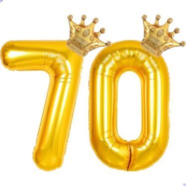Imagem de 70 balões com números dourados de 101,6 cm para decorações de aniversário de 70 anos para homens e mulheres, balões gigantes de 70 anos
