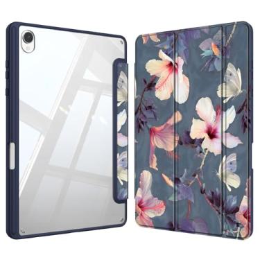 Imagem de Fintie Capa fina híbrida para Samsung Galaxy Tab S11 5G 11 polegadas modelo 2025 (SM-X730/X736B) com suporte para caneta S, capa à prova de choque com capa traseira transparente transparente, hibisco