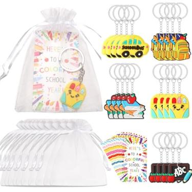 Imagem de DTOFOOT Conjunto de 20 chaveiros de presente para estudantes de volta às aulas com cartões de bênção e bolsas de presente de organza, presentes para o primeiro dia de aula para crianças, maçãs, livro