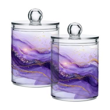 Imagem de Qilmy Suporte Qtip de mármore roxo, pacote com 2, frascos de boticário de 400 ml, vasilha organizadora de banheiro para cotonetes, bolas de algodão, almofadas de maquiagem, fio dental, sais de banho