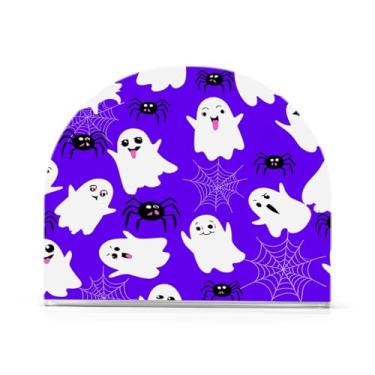 Imagem de JUZIHAI Suporte de guardanapo de fantasmas fofos de Halloween para mesa dispensador de guardanapo de acrílico para mesa suporte de lenços independente para cozinha sala de jantar bar festa decoração