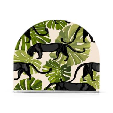 Imagem de JUZIHAI Panther Monstera Suporte de guardanapo para mesa dispensador de guardanapo de acrílico para mesa suporte de lenços independente para cozinha sala de jantar bar festa decoração de casa