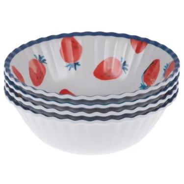 Imagem de Conjunto de 4 tigelas de melamina de frutas - Pequeno - Conjunto de louça - Prato de servir para festa de verão - Tigelas de salada (morango)