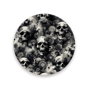 Imagem de JUZIHAI Conjunto de 2 porta-copos de caveiras grunge, porta-copos redondos de pedra de cerâmica absorvente de 9 cm com base de cortiça, tapete de proteção de mesa para cozinha, bar, decoração de casa