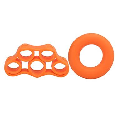 Imagem de 2 peças para treinador de dedos, fortalecedor de mão, esticador, exercitador de silicone para músico, guitarrista, faixa de exercício de dedo premium e faixa elástica, maior aderência e força dos