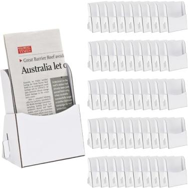 Imagem de Pacote com 100 porta-folhetos ondulado com três dobras, 10 x 14 cm com parte traseira inclinada - suporte de literatura para panfletos, menus e livretos - Organizador multiuso de bancada para hotel