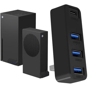 Imagem de Hub USB 3.0 para Xbox Series X e S, Joso Expansor USB de 4 portas com Tipo-C, compatível com acessórios Xbox Series X/S Discos rígidos externos, teclado, mouse - Preto