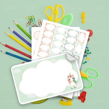 Imagem de Kit de Etiquetas Escolares Tema Unicórnio 03 para identificar cadernos, livros, estojos, mochilas e lancheira das crianças