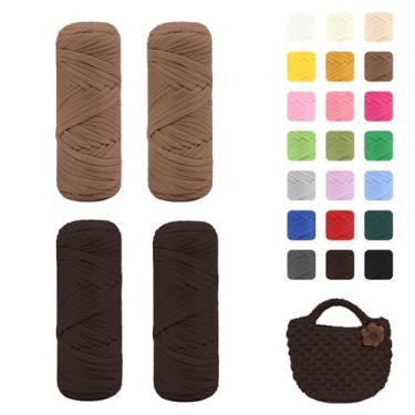 Imagem de Maxee Pacote com 4 fios de camiseta premium (200 g/75 m cada), fio de fita macia para crochê e tricô - cor intensiva e fácil de cuidar