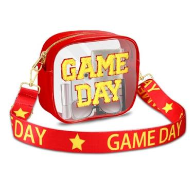 Imagem de Bolsa transparente de dia de jogo para eventos de estádio com adesivos de letras, bolsa transversal transparente aprovada para shows, eventos esportivos, Vermelho, amarelo