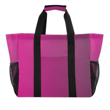 Imagem de ODAWA Bolsa de praia Mom Rose Red gradiente, bolsa de mão estética resistente à água com alças abertas