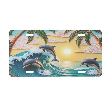 Imagem de Placa de licença Dolphin Summer Sea para frente do carro placas de carro alumínio metal adequado para caminhão, placa de porta de carro, bar, café, acessórios automotivos para homens e mulheres 15 x