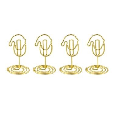 Imagem de HJGarden 4 peças de metal em forma de Papai Noel clipe de memorando dourado criativo suporte de cartão de visita número de mesa para decoração de marcador de livro de envelope clipe de papel