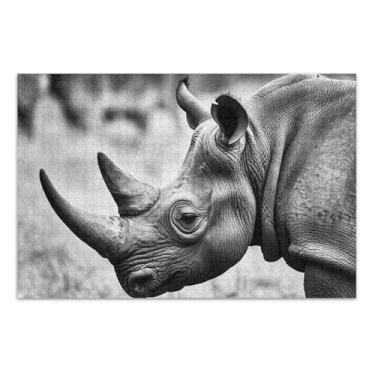 Imagem de Rinoceronte Preto Branco Foto Rinoceronte 1000 Peças Quebra-cabeça para Adultos Engraçado Arte Divertida Quebra-cabeça Arte Decoração Pintura, 75 x 40 cm