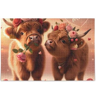 Imagem de Quebra-cabeças fofos de vaca Highland dos Namorados 500 peças para cenário adulto decoração de arte animal quebra-cabeças de cena de inverno personalizados para família presentes de elefante branco