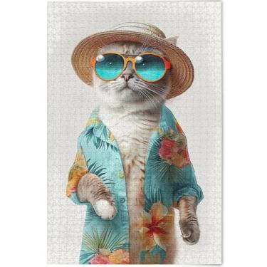 Imagem de Quebra-cabeças engraçados de gato legal 1000 peças presentes de jogos de tecnologia para adultos quebra-cabeças exclusivos decoração de arte, 75 x 50 cm