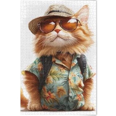 Imagem de Quebra-cabeça adulto gato laranja moda personalizada 500 peças presentes para amantes de quebra-cabeça cena natureza quebra-cabeça flor animal impressão, 52 cm x 37,8 cm