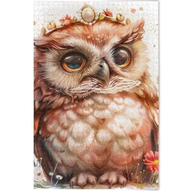 Imagem de Quebra-cabeças personalizados com estampa de flores de coruja fofa 500 peças para adultos, quebra-cabeça de arte divertida e divertida, pintura de belas artes, 52 x 37,8 cm
