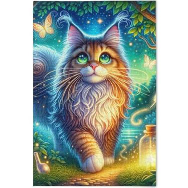 Imagem de Quebra-cabeça de gato mágico 500 peças para adultos presentes para jogo de elefante branco personalizado quebra-cabeça de cena de inverno arte animal, 52 cm x 37,8 cm