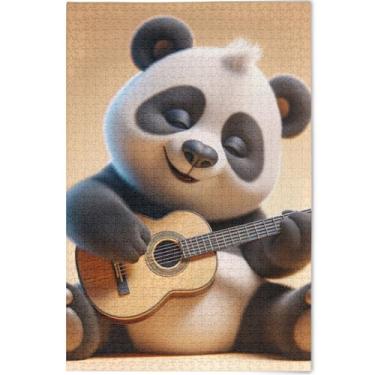 Imagem de Quebra-cabeça de guitarra urso panda fofo 1000 peças presentes para adultos jogo elefante branco paisagem quebra-cabeça arte animal impressão, 75 cm x 50 cm