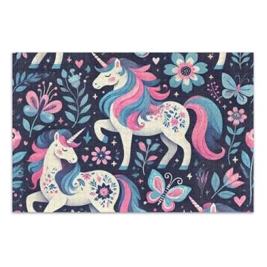 Imagem de Quebra-cabeça adulto 1000 peças azul rosa unicórnio floral arte animal quebra-cabeça divertido natureza quebra-cabeça engraçado presentes de jogo de quebra-cabeça, 75 x 40 centímetros