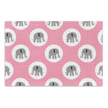 Imagem de Quebra-cabeça para adultos 1000 peças presentes da natureza para elefante branco jogo mordaça presente quebra-cabeça arte decoração pintura elefantes cinza círculos rosa, 75 x 40 centímetros