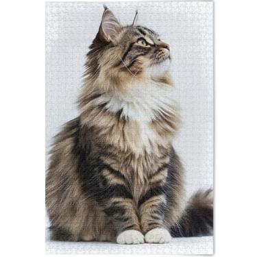 Imagem de Maine Coon Cat Print Adultos 1000 Peças Quebra-cabeça Família Elefante Branco Presentes Único Divertido Adulto Brinquedo Brinquedo Jogo de Arte, 75 cm x 50 cm