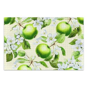 Imagem de Quebra-cabeças para adultos, 1000 peças, maçãs verdes, branco, floral, arte, arte, diversão, jogo de quebra-cabeça, presentes tecnológicos, 75 x 40 cm