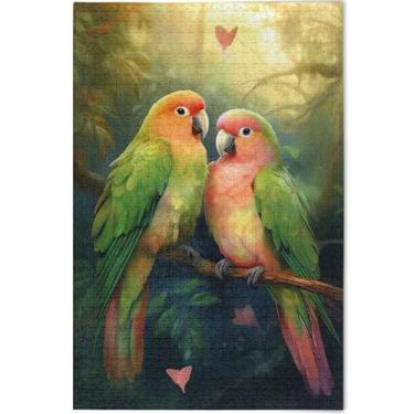 Imagem de Quebra-cabeças personalizados com estampa de papagaio Lovebirds 1000 peças para adultos, pintura de belas artes, natureza, quebra-cabeças, jogo engraçado, 75 x 50 cm