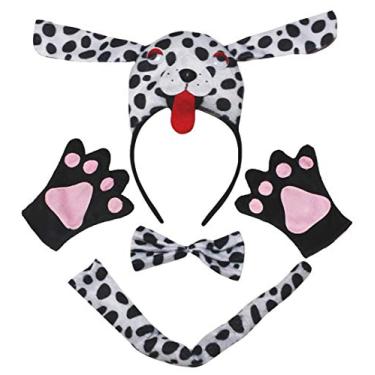 Imagem de Petitebella 3D Dálmata para Cachorro Dálmata Luvas de Cauda com Gravata, 4 peças Fantasia Infantil (3D Dálmata, 5 a 8 anos)