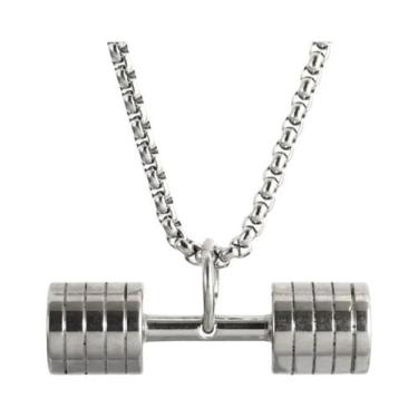Imagem de Colar De Pingente De Halteres De Aço Titânio Unissex Punk Fitness Joia