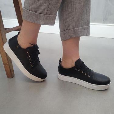 Imagem de Tênis Casual Feminino Em Couro Legítimo Parvas Flat, Preto, 37