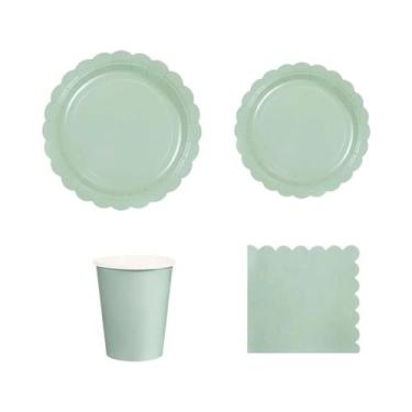 Imagem de Conjunto De Talheres De Papel Descartáveis Verde Sálvia 96 Peças Para 