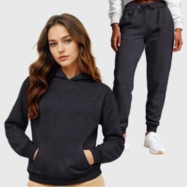 Imagem de Conjunto Moletom Blusa Canguru + Calça Feminina Lisa-Feminino