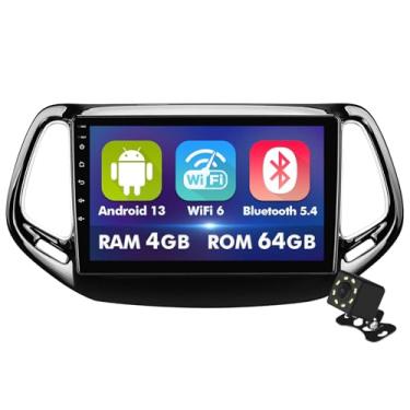 Imagem de Tela sensível ao toque IPS de 10,1 polegadas Android 14 estéreo para Jeep Compass 2 MP 2017-2019 com CarPlay sem fio e Android Auto 4 + 64 GB de rádio de carro, compatível com GPS, WiFi 6, Bluetooth