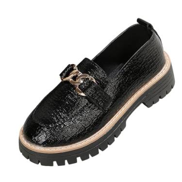 Imagem de Mocassins femininos casuais, bico redondo, fivela de metal, sola grossa, salto médio, versátil, confortável, para uso externo e interno, Preto, 38