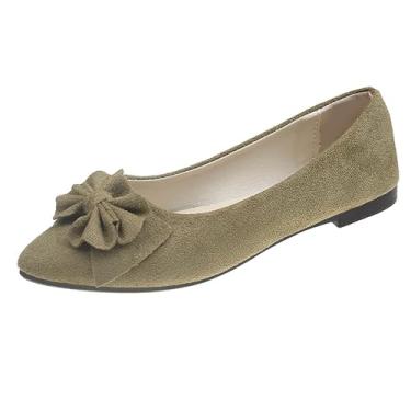 Imagem de Sapatos de trabalho femininos elegantes casuais primavera cor doce cor sólida flor multicolorida apontada plana grande sapatos de tecido de malha superior lazer ao ar livre uso interno, Verde militar