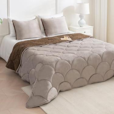 Imagem de YUNLUYE Conjunto de edredom de lã de ovelha tamanho Queen, cobertor de outono macio e quente para todas as estações, preenchido com microfibra leve, conjunto de cama de dormitório universitário de