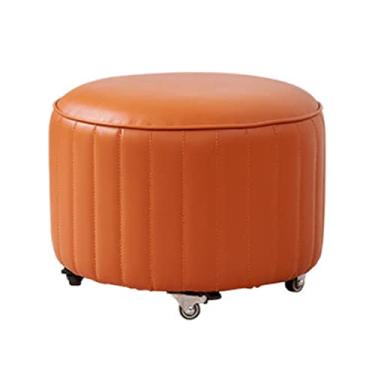 Imagem de SGeneE Banco para pés otomano, banquinho baixo com rodas, banco de rolo curto com rodízio, rodas giratórias universais de couro, pequenos bancos com rodas laranja (laranja)