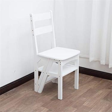 Imagem de SGeneE Escada de 4 degraus escada de madeira conversível cadeira biblioteca cozinha banco dobrável para casa e cozinha 199 kg branco