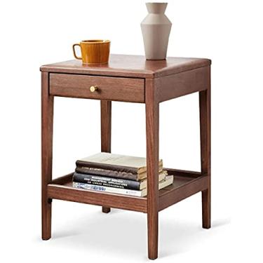 Imagem de U5GAAALPPQ9 Mesa de centro de carvalho mesa de centro sofá mesa lateral pequena mesa lateral de café conjunto de chá na sala de estar e quarto prateleira de armazenamento quadrada (com gavetas) (cor