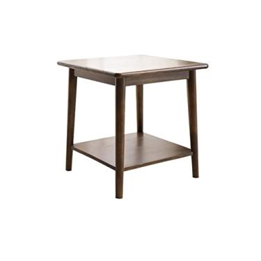 Imagem de U5GAAALPPQ9 Mesa de centro redonda simples e moderna mesa de centro pequena de madeira mesa lateral para sala de estar mesa pequena quadrada de 2 camadas, mesa de salão de cor nogueira