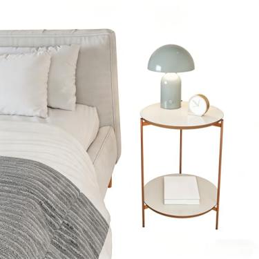 Imagem de Mesa de Apoio Duda - Lateral de Canto com Pés de Ferro Bronze, Prática para Sala, Escritório e Quarto, Estilizada para Ambientes Domésticos (Off White)