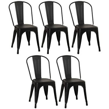 Imagem de Loft7, Kit 5 Cadeiras Iron Tolix Design Industrial em Aço Carbono Vintage e Elegante Versátil Sala de Jantar Cozinha Bar Varanda Gourmet, Preto.