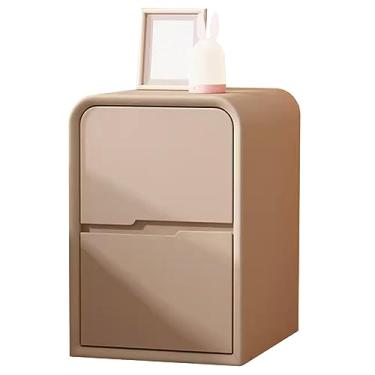 Imagem de Mesa de cabeceira grande estreita pequena com suporte de madeira maciça estilo St Cream com 2 gavetas de armazenamento para móveis de cabeceira de quarto