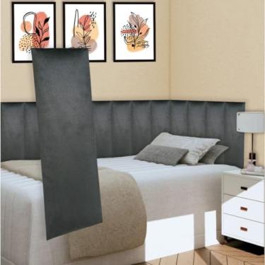 Imagem de Cabeceira de Cama em L Estofada Autoadesiva 45x20cm, Painel Modular para Solteiro Casal Queen King(CHUMBO,18)
