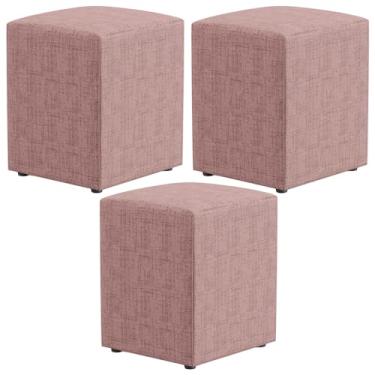 Imagem de Kit 03 Puffs Quadrado Decorativo Sala De Estar L02 Linho Rosa - Lyam Decor